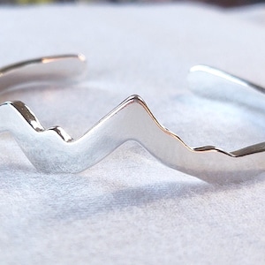 Silver Mountain Bracelet, Original Design Teton Sterling Silver Mountain Cuff Souvenir, Artist Inspired, 925 Silver and Gold Jewelry