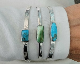 Turquoise Cuff Bracelet, Handmade Natural Stone Bracelet, Small Stone Handmade Cuff Bracelet, Dainty Turquoise Stackable Bracelet, Stackable