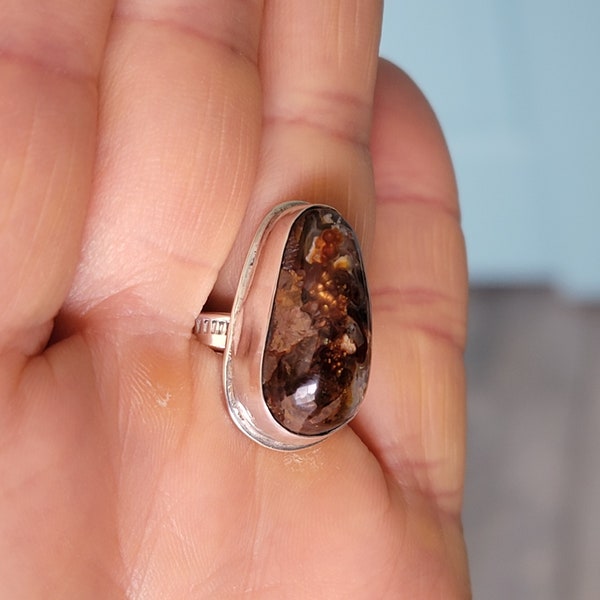 Handmade Ring, Sterling Silver Arizona Fire Agate Ring, Natural Fire Agate Gemstone, Arizona Agate, Fire Positive Energy Stone, Artist Ring