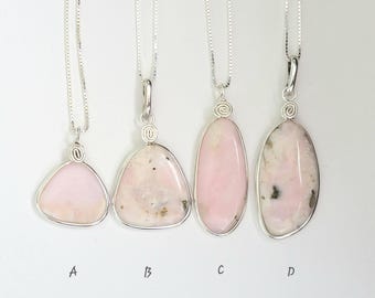 Peruvian Opal Necklace, 925 Sterling Silver Pendants, Natural Pink Opal, Handmade October Birthstone, South American Stone, Chain Included