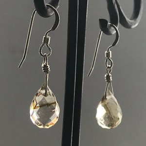 Handmade Dainty Dangle Citrine Earring, Crystals, Natural Quartz, November Birthstone Jewelry, Crystal Dangle Earrings, Daughter Birthday