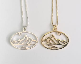 Grand Teton Mountain Pendant Necklace Sterling Silver, Gold-Filled Big Western Souvenir, Cathedral Group Viewpoint, Handmade Wyoming Jewelry