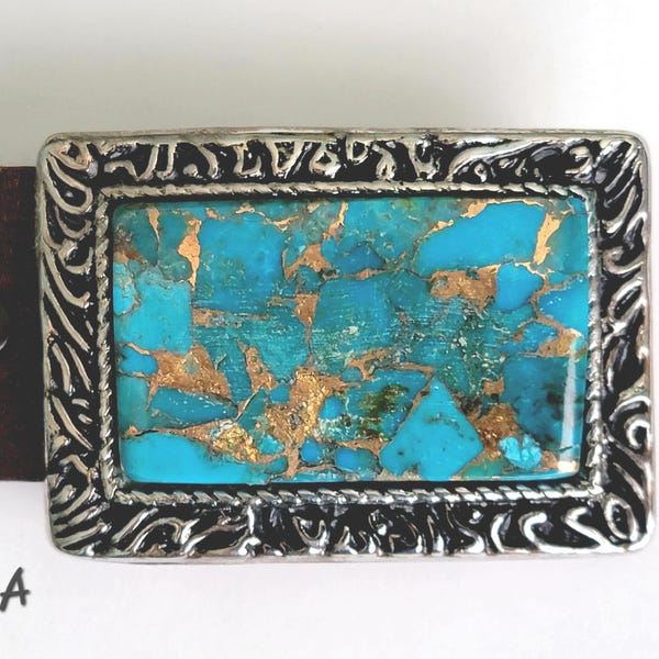 Handmade Large Turquoise Statement Belt Buckle, Western Cowboy Jewelry, Kingman Arizona Stone