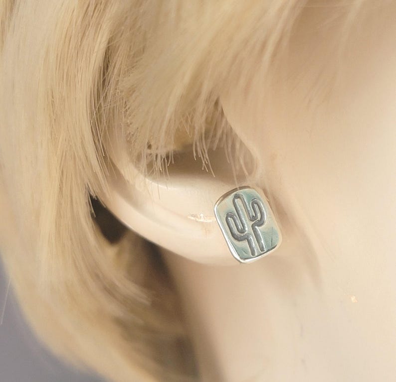 Saguaro Cactus Stud Earrings, Nature Inspired 925 Sterling Silver Posts, Southwestern Sonoran Jewelry Gift Cactus Desert Lover, 10mm Studs image 7