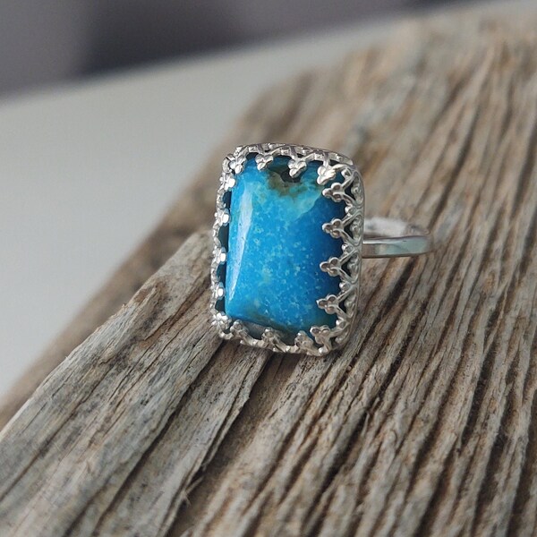Turquoise Ring, Handmade Sterling Silver Ring, Size 7 Turquoise Ring, Arizona Natural Turquoise Ring, Western Style Turquoise, Rings for Her