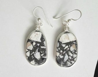 White Buffalo Turquoise Earrings, Sterling Silver Artist Detailed Natural Turquoise Handmade Modern Trendy Statement