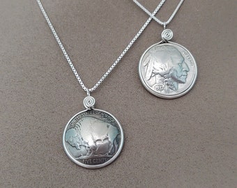 Buffalo Head Nickel Necklace, Sterling Silver Artist Detail, Old Western Coin Jewelry, Real Coin Necklace, Original USA coins, Gift for her