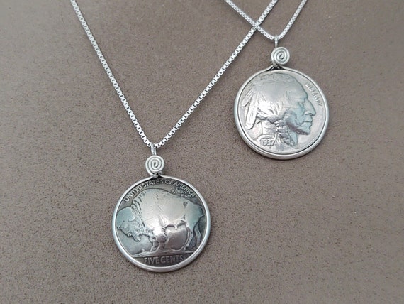 Buffalo Head Nickel Necklace Sterling Silver Artist Detail Old