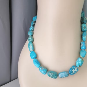 Turquoise Necklace, Sterling Silver, Natural Nugget Turquoise, Handmade Turquoise Beaded Necklace, Adjustable, Western Turquoise Necklace