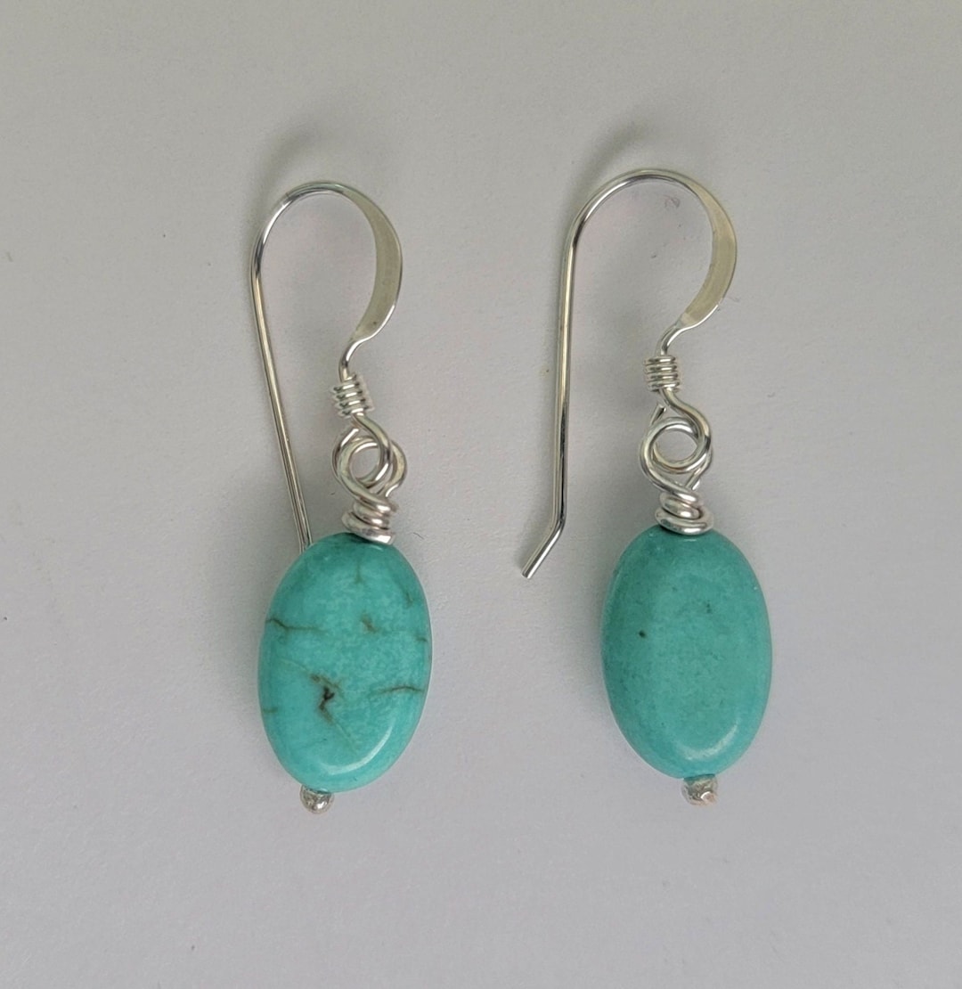 Turquoise Dangle Earrings Southwestern Turquoise Small Sterling Silver ...