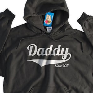 Daddy Since New Dad New Baby Announcement Christmas Family Gift Dad Screen Printed Hoodie Hooded Sweatshirt Mens Womens Ladies Funny Geek image 1