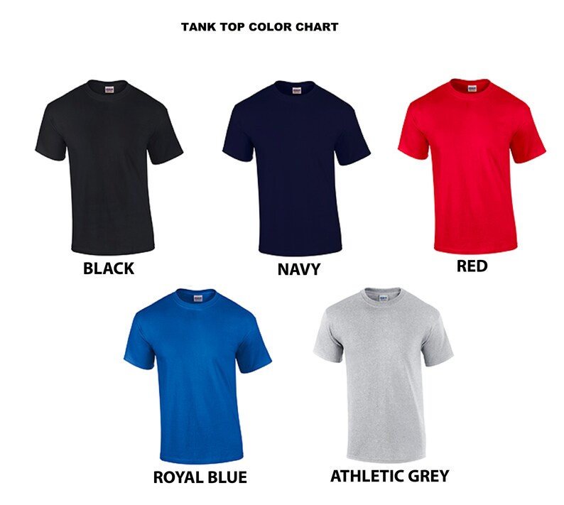 Pu&ograve; includere: Tabella colori che mostra cinque diversi colori di canottiera: nero, blu navy, rosso, blu reale e grigio sportivo.