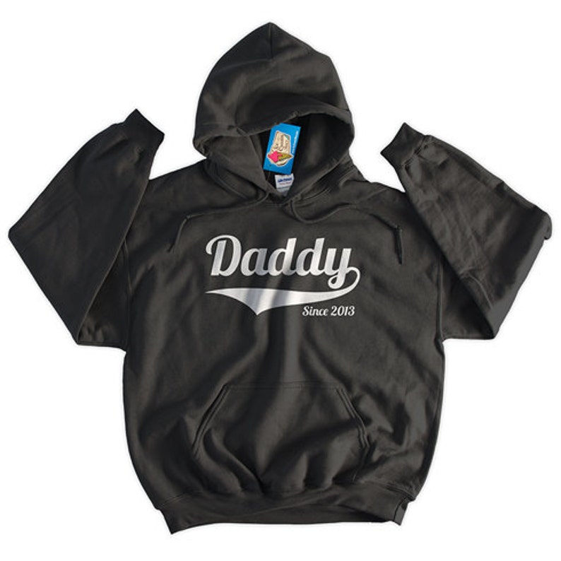 Daddy Since New Dad New Baby Announcement Christmas Family Gift Dad Screen Printed Hoodie Hooded Sweatshirt Mens Womens Ladies Funny Geek image 1