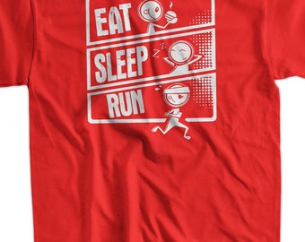Eat Sleep Run V3 T-Shirt Eat Sleep Run Cartoon Running T-Shirt  Gifts for Dad Screen Printed T-Shirt Tee Shirt T Shirt Mens Ladies Womens
