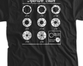 Aperture Chart T-shirt - Funny Photography Tee Shirt Gifts for Photographers Camera Tshirt Mens Ladies Womens Teen Youth Kids