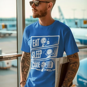 Eat Sleep Code V3 programmer T-Shirt Code Cartoon Geek Computer Gifts for Dad Screen Printed T-Shirt Tee Shirt T Shirt Mens Ladies Womens