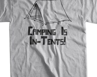 Camping Is In Tents Black Ink Hand Drawn Camp Shirt Screen Printed T-Shirt Mens Ladies Womens Youth Kids Funny Geek Camping Hiking Mountain