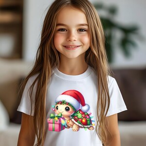 Camiseta de dibujos animados de luces navideñas de tortuga navideña, camiseta de transferencia de calor, camiseta, camiseta para hombre, mujer, para él, para ella