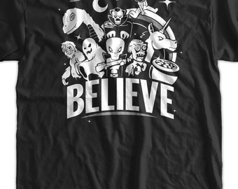 Funny Ghost T-shirt Halloween Leprechaun Alien Vampires Ghost Big Foot - Creatures Believe T-Shirt -Mens Womens Ladies Youth Kids Geek Funny