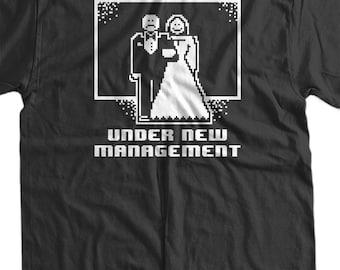 Under New Management pixel wedding t-shirt - Funny shirt bachelor party  Stag groom hangover adult humour tshirt gift