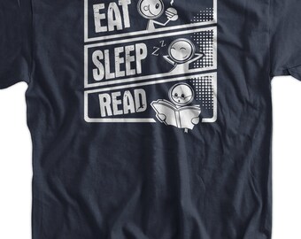 Eat Sleep Read T-Shirt Reading Books Literacy School T-shirt Librarian Teacher  Screen Printed T-Shirt Tee Shirt T Shirt Mens Ladies Womens
