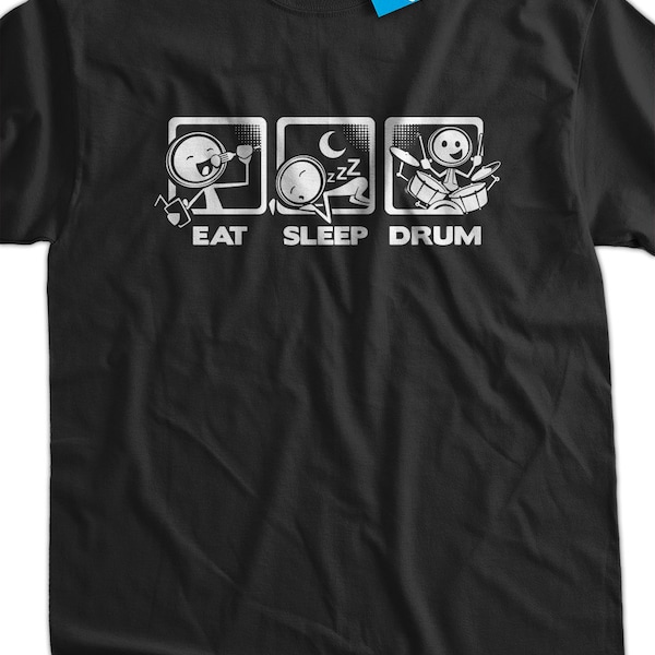 Camiseta "Eat Sleep Drum" V4 - Divertida camiseta de batería, regalo para papá, serigrafiada, para hombre, mujer, joven y niño.