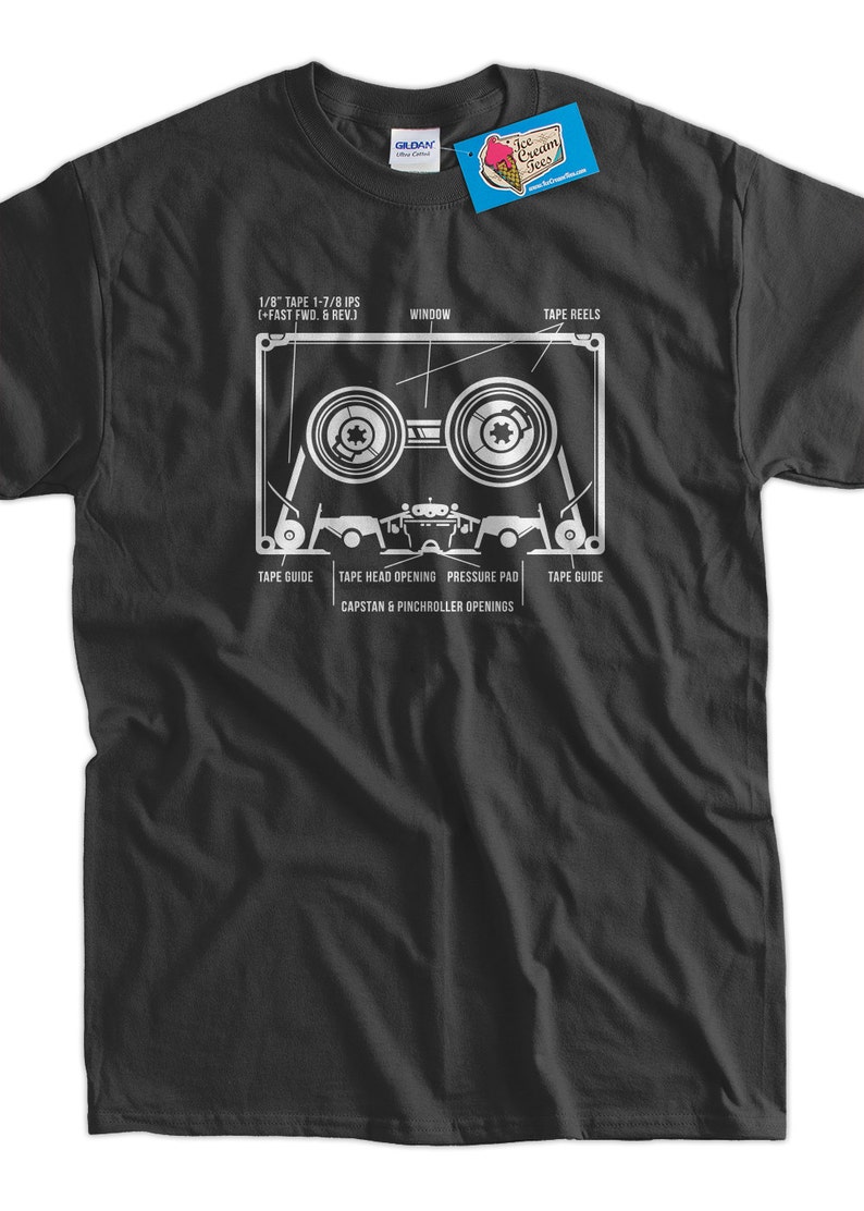 Cassette Tape Funny Music Shirt Cassette Diagram T-Shirt screen Printed T-Shirt Funny Shirt T Shirt Mens Ladies Womens Youth Kids image 1