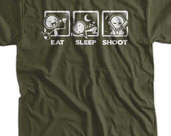 Guns T-Shirt hunting Shirt Eat Sleep Shoot v4 t Shirt Gifts for Dad Gifts for Guys S Tee Shirt T Shirt Mens Ladies Womens