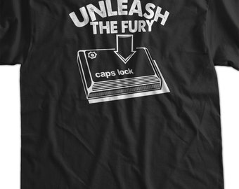 T-shirt Unleash The Fury avec verrouillage des majuscules T-shirt drôle de geek informatique Cadeaux pour papa T-shirt sérigraphié T-shirt homme dames femmes jeunes enfants