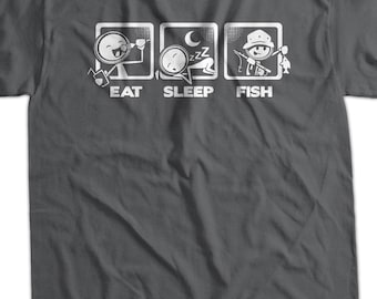 Fishing T-Shirt Fish T-Shirt Eat Sleep Fish T-Shirt V4 Gifts for Dad Gifts for Guys Screen Printed T-Shirt   Shirt T Shirt Mens Ladies Women