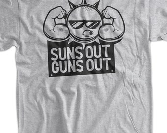 Funny Work Out Shirt Suns Out Guns Out Tshirt Gym Weight LIfting Summer Shirt T-Shirt Tee Shirt Mens Womens Ladies Youth Kids Geek Funny