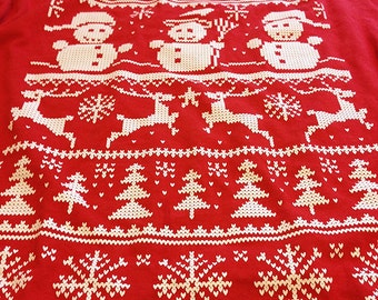Christmas Tshirt Reindeer Cross stitch Snowman Christmas Sweater Party Xmas Winter Holiday T-Shirt T Shirt  Snow Flake Mens Ladies Womens
