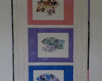 Embroidered Fans Wall Hanging or Bed Runner