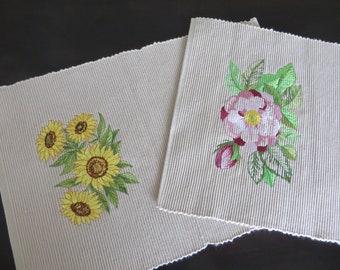 Sunflower and Rose placemats, embroidered