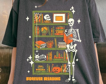 Forever Reading Skeleton Shirt: Comfort Colors Fall Library Tee