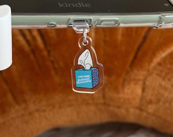 I Cry Over Fictional Characters Kindle Charm, USB-C Dust Plug, Book Lover Gift