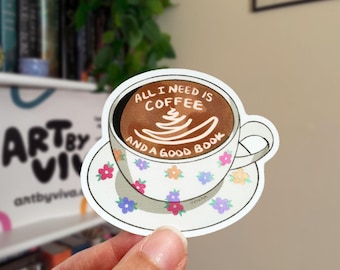 Coffee and Books Sticker: Matte Decal for Kindle or Laptop