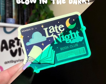 Carné de miembro del club de lectura nocturno, pegatina Kindle con temática literaria que brilla en la oscuridad