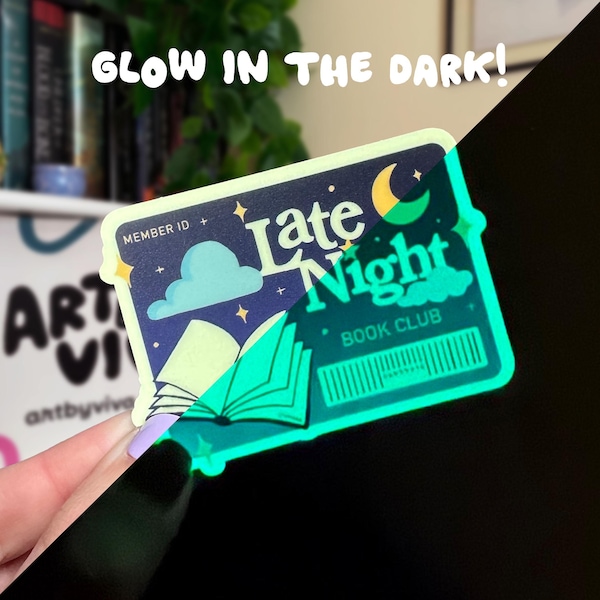 Late Night Book Club Member ID, Glow in the Dark Bookish Kindle Sticker