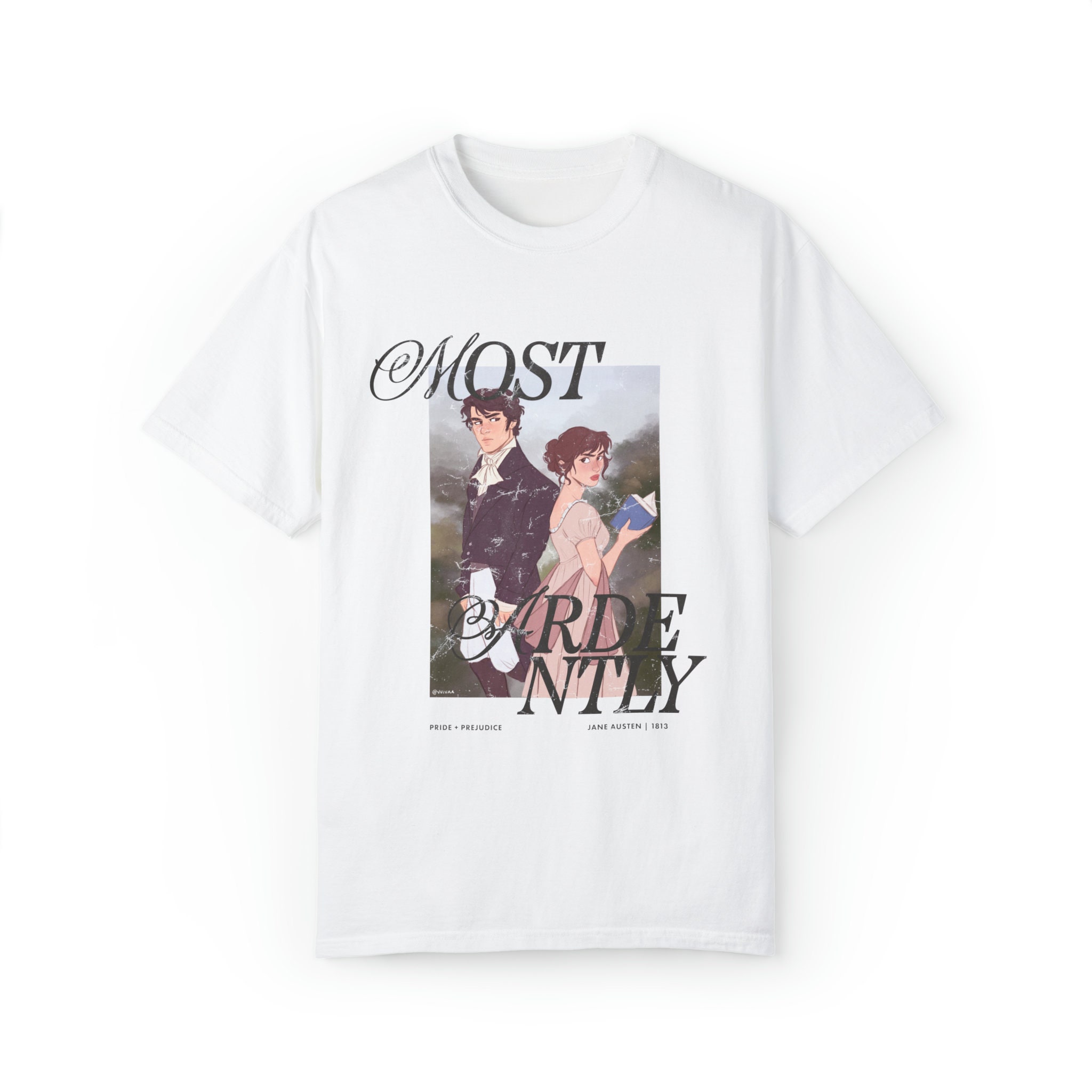 [Out of Print] Jane Austen / Pride and Prejudice - Mr. Darcy Fan Club Women's Relaxed Fit Tee (Heather White) - 高慢と偏見 リラックス フィット Tシャツ Jane Austen Book Apparel Collection — Out of Print
