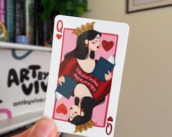 Queen of Books Playing Card, Bookish Kindle Sticker