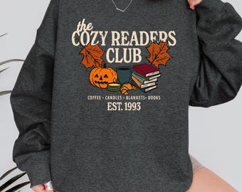 Sudadera acogedora del Club de Lectores: Sudadera de cuello redondo con temática de libros de otoño, un regalo para los lectores.