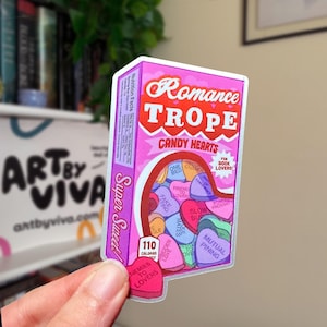 Romance Trope Candy Hearts Box Matte, Sticker Kindle miroir, Stickers livres mignons pour Kindle, Stickers livresques pour lecteurs de romance