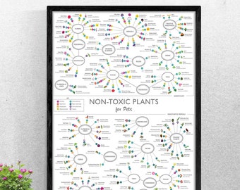 Tableau des plantes sans danger pour les animaux de compagnie - Décoration murale pour le jardinage ou pour les amoureux des animaux de compagnie (18 x 24)