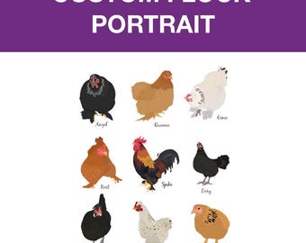 Portrait personnalisé de troupeau de poulets - Art d'animal de compagnie personnalisé (téléchargement numérique)