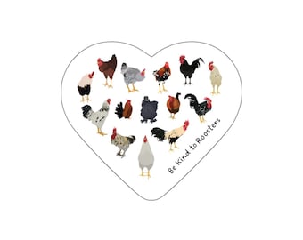 Soyez gentil avec le coeur des coqs Sticker | Sticker découpé, illustration de poulailler