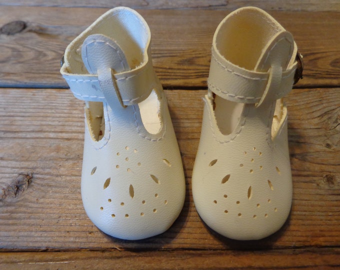 Vintage Doll Shoes White Faux Leather With Buckles Etsy