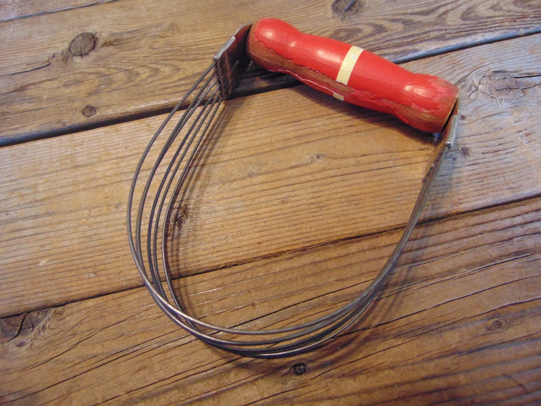 Vintage 1940's androck Dough Blender, Red & White Chippy Paint, Wood