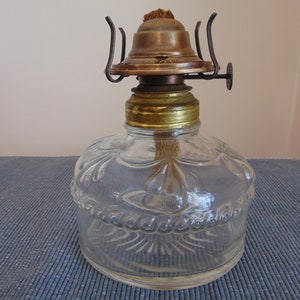Antique 1930's Decorative Eagle Molded Glass Oil Lamp With Original Brass Collar & Chimney Holder And Wick, Made In U.S.A.,Eagle Oil Lamp image 1