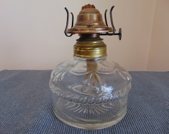 Antique 1930's Decorative "Eagle" Molded Glass Oil Lamp With Original Brass Collar & Chimney Holder And Wick, Made In U.S.A.,-Eagle Oil Lamp